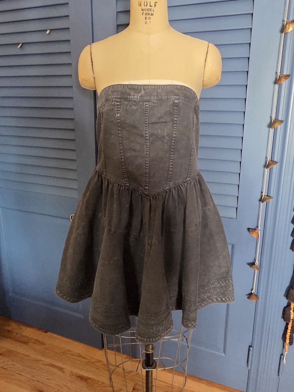 Free People Candace Corset Denim Mini Dress Washed Black Size M